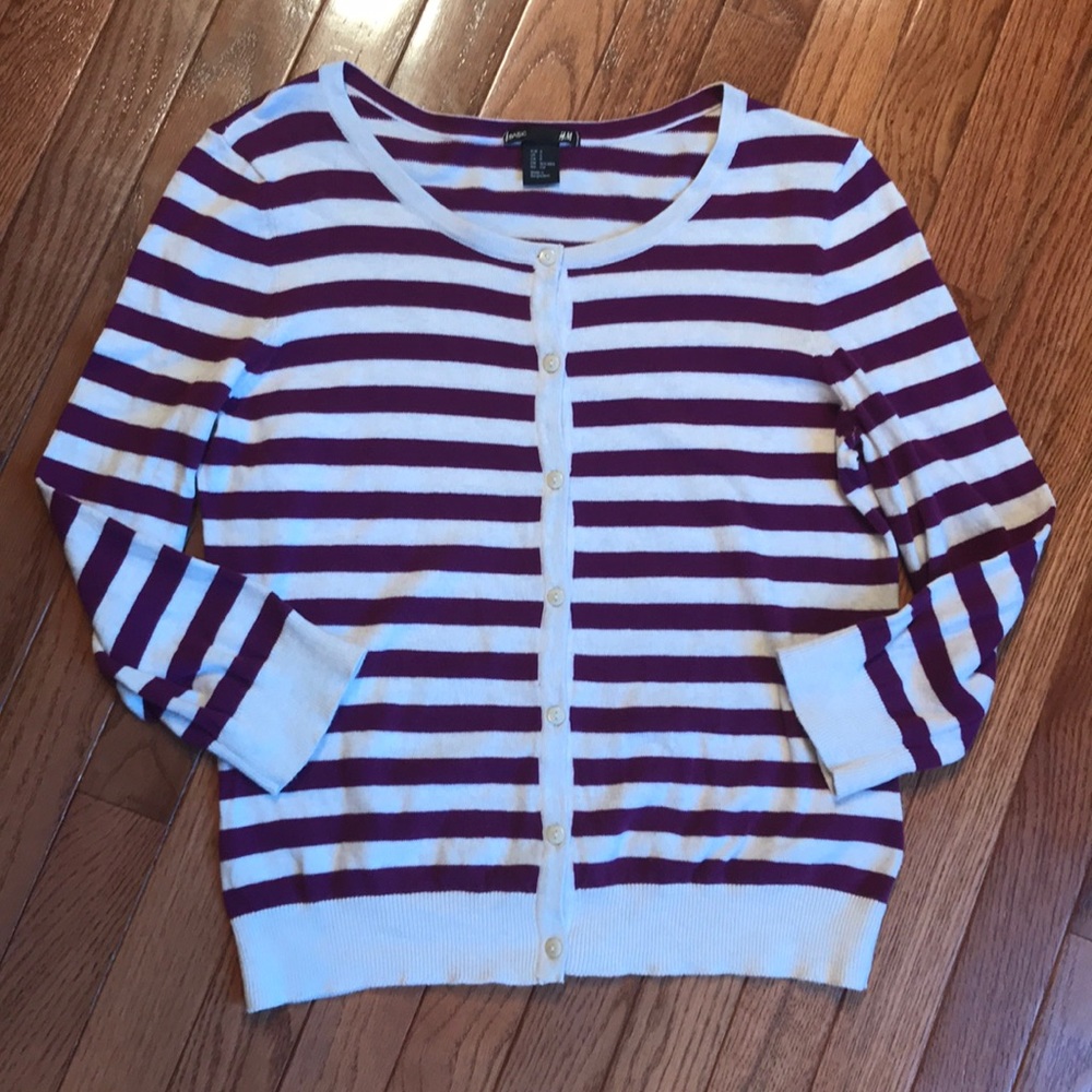 Purple striped button down sweater